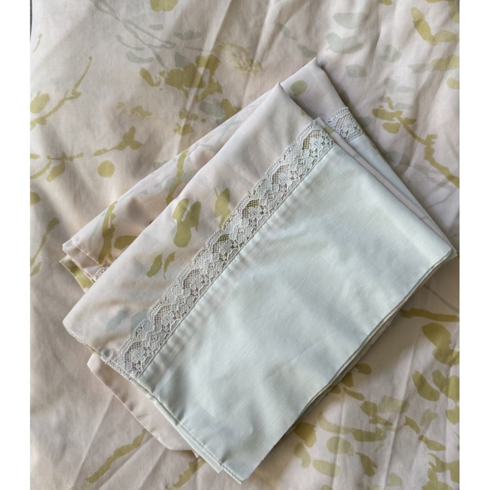 VTG Springmaid Pillowcases Fitted Sheet Floral Cottagecore Wondercale Full Size